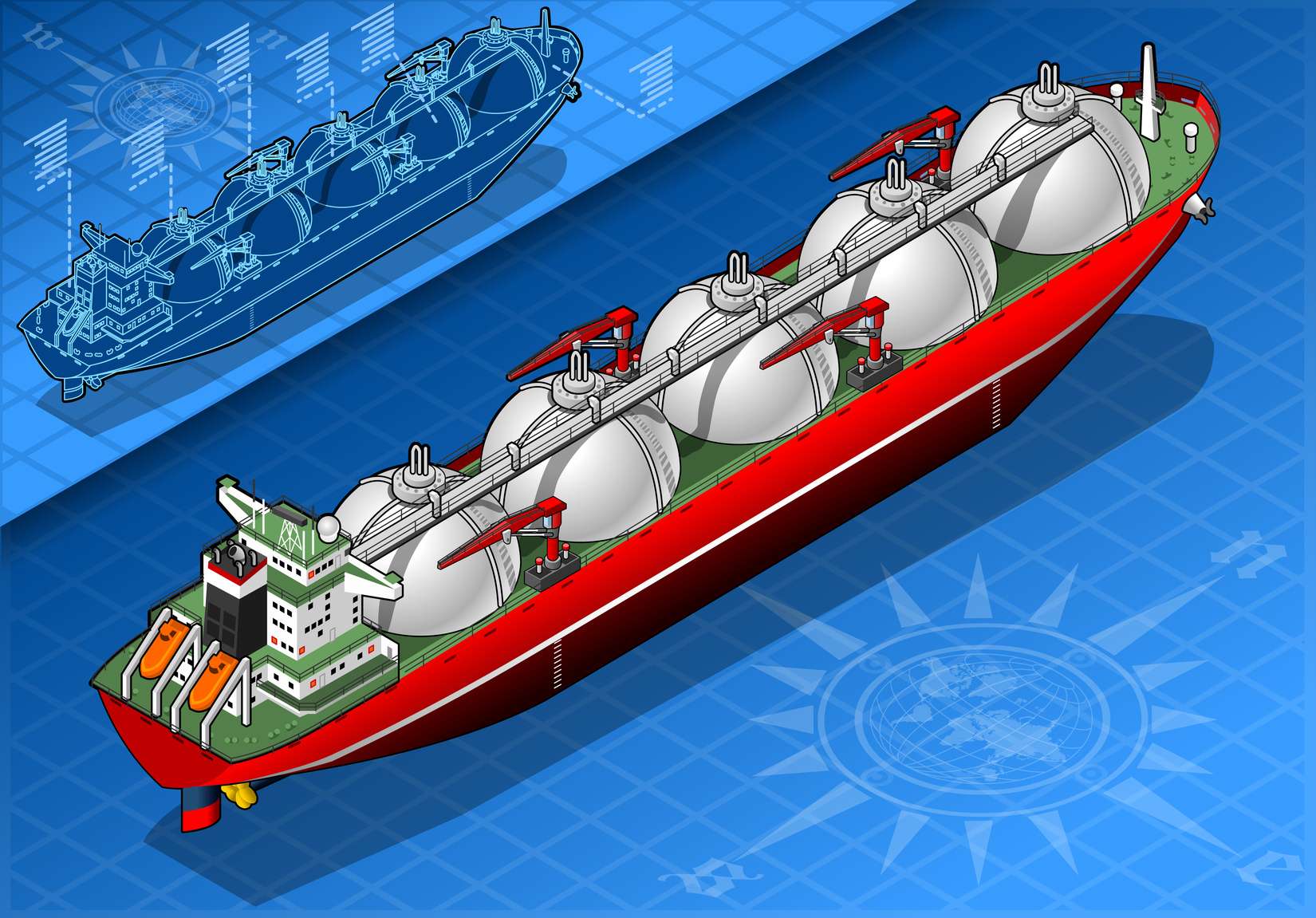 Isometric Gas Tanker Ship in Rear View